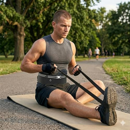 Running Belt with Resistance Band Bundle - Slim Water-Resistant Waist Pack for Women & Men, No-Bounce Adjustable Phone Holder Fits iPhone 15 Pro Max, Glute Activation Loop for Yoga & Fitness - color: Black