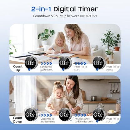 Seniny Digital Kitchen Timer, Magnetic Visual Timer with Large LED Display - color: Sliver