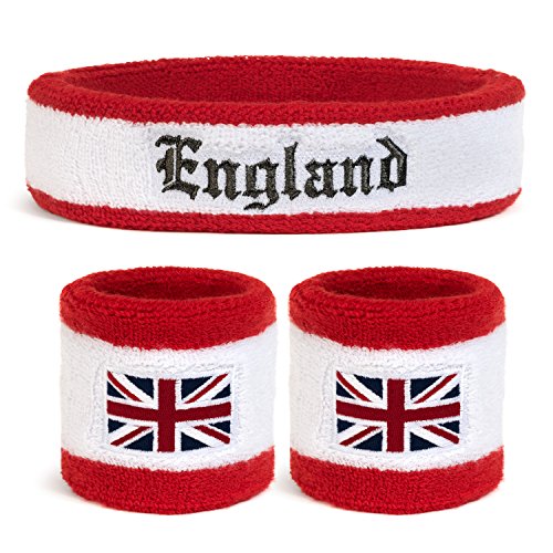 Suddora Country Headband & Wristbands Set (Includes 2 Wrist & 1 Head Sweatband), Highly Moisture Wicking - color: England