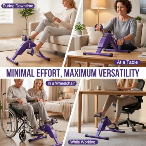 Under Desk Bike Pedal Exerciser for Arms and Legs, Foldable Mini Exercise Bike with LCD Display and Adjustable Resistance for Home and Office - color: Purple