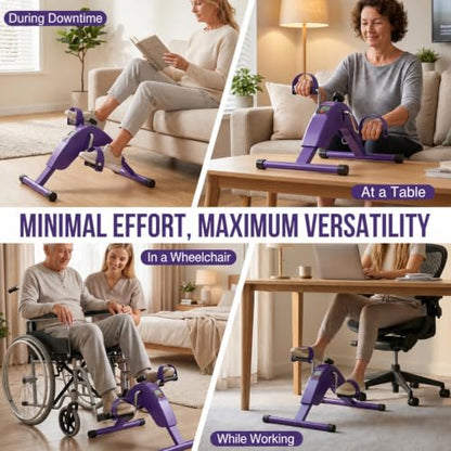 Under Desk Bike Pedal Exerciser for Arms and Legs, Foldable Mini Exercise Bike with LCD Display and Adjustable Resistance for Home and Office - color: Purple
