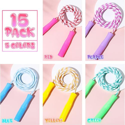 Aoriher 15 Pack Jump Rope Kids Adjustable Nylon Fitness Skipping Ropes