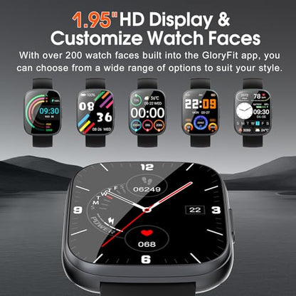 Puqo Smart Watches for Men Women, 1.95" HD Touchscreen Fitness Tracker with Bluetooth Calls, IP68 Waterproof, 120+ Sport Modes, 7-Day Battery, 24/7 Heart Rate & Sleep Monitor for Android iOS (Black)