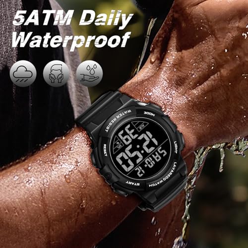 Mens Digital Watch, Sport Military Watch for Men, LED Large Face - color: 08-GB-GreyBlack-B