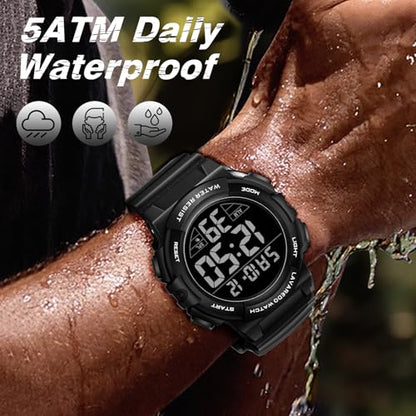 Mens Digital Watch, Sport Military Watch for Men, LED Large Face - color: 08-GB-GreyBlack-B
