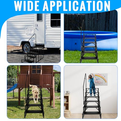 RV Stairs 6 Step Ladder, RV Steps Anti-Slip, Hot Tub Steps with Handrail, 660 lbs RV Ladder for 5th Wheel RV, Mobile Home Stairs - size: 6 Step