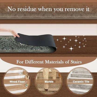 OJIA Black Stair Runner Non-Slip Stair Treads for Wooden Steps 15PCS 30"x8" - color: Black-Plants, size: 15PCS