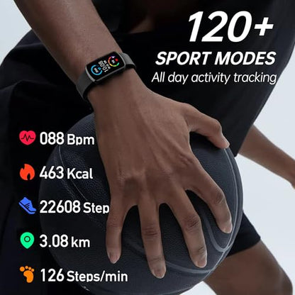 Health Fitness Tracker with 24/7 Heart Rate, Smart Watch with Blood Pressure and Blood Oxy-gen Monitor, Bulit-in 120+ Sport Mode, Sleep Tracking Waterproof Activity Tracker for Women Men - color: Black