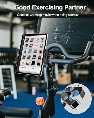 Aluminum Spin Bike Tablet Mount, Handlebar Clamp Tablet Holder for Exercise Bicycle, Indoor Treadmill, Stationary Bike for iPad Pro Air Mini, Galaxy Tab, Z Fold, iPhone, Fire, e-Books, 4.7-13" Devices