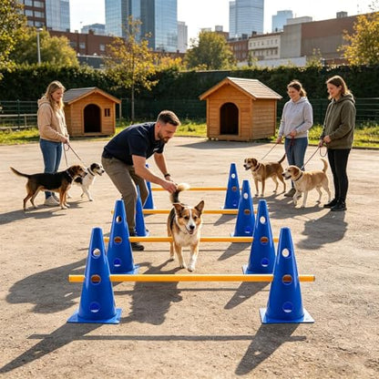 Dog Agility Jump Set, Adjustable Hurdles Training Equipment with Cones