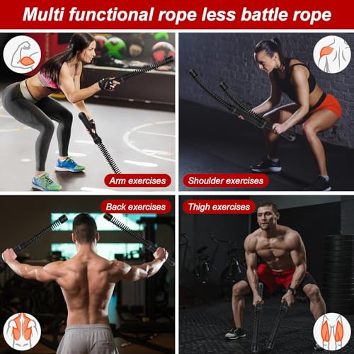 Ropeless Battle Ropes for Home Gym–2Pcs Portable with Non-Slip Gloves - color: Black