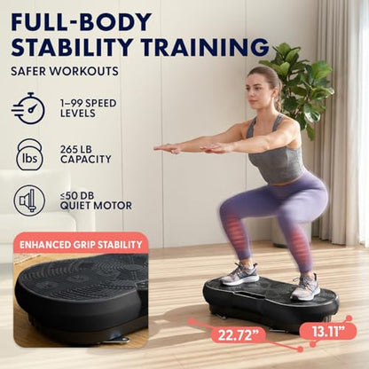 SQUATZ Vibration Plate Exercise Machine | Low-Impact Full Body Vibrator Plate with 99 Speed Levels & 9 Preset Programs | Resistance Bands & Remote Included | 265 lb Capacity | for Home & Office