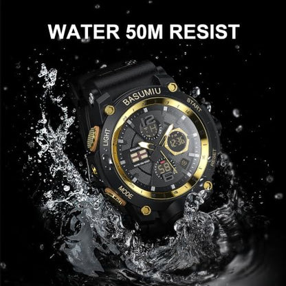 Military Digital Watches for Men Waterproof Work Mens Watch Sports - color: A-Gold