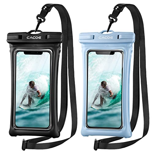CACOE Floatable Waterproof Phone Pouch 2 Pack Up to 7.0",Black+Light Blue - color: Black+Light Blue
