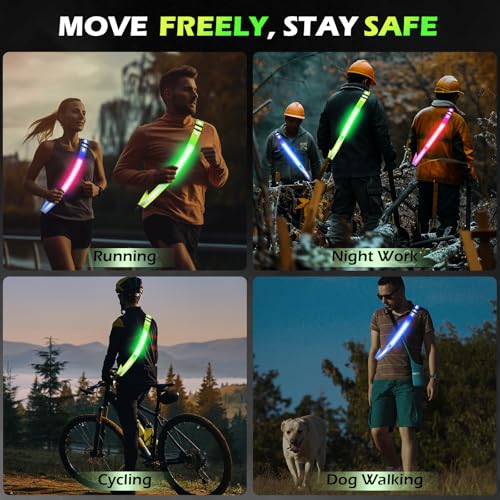 Rechargeable LED Reflective Belt Sash – High Visibility Safety Gear with 5 Colors 11 Light Modes, Adjustable Strap for Night Dog Walking, Running & Biking - color: Green