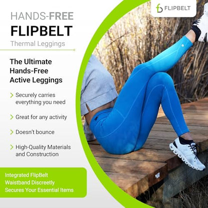 FlipBelt Women's Thermal Fleece-Lined Leggings with Built-in Running Belt with Pockets High-Waisted Moisture-Wicking - color: Blue Bay, size: X-Large