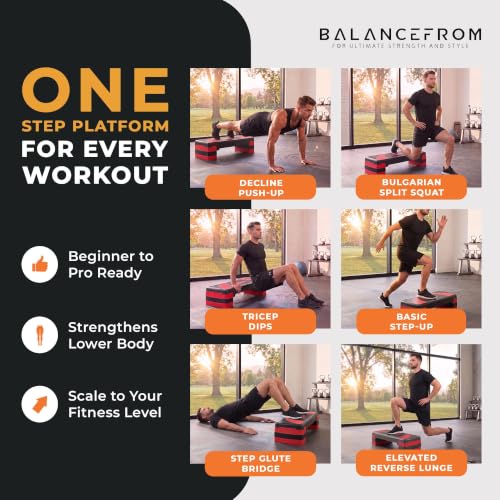 BalanceFrom 31-inch Aerobic Step Platform Trainer with 3 Adjustable Risers - color: Black/Red