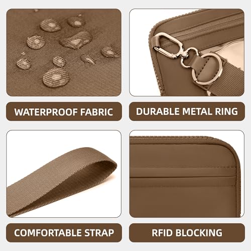 FODOKO Wristlet wallets for Women RFID crossbody bags with 4 Zippers - color: Brown2