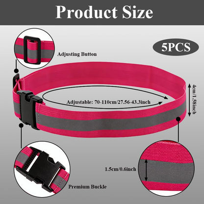 5-Piece Reflective Belt and Sash Set for Nighttime Running Safety and Visibility Adjustable Lightweight Vest and Waist Glow Straps for Running and Cycling Suitable for Women, Men, and Kids