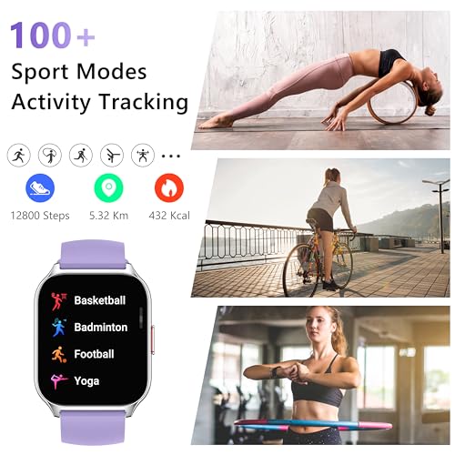 Smart Watch 45mm for Women Men(Dial/Answer Calls), 2.0" Fitness Tracker Watch with Heart Rate/Blood Pressure/Blood Oxygen Monitor for Android iOS - color: Pink+Purple