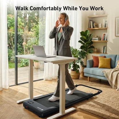 DeerRun Under Desk Walking Pad Treadmill for Home Office & Small Spaces, 6% Manual Incline, 0.6–3.8 MPH Walking Speed, 2.5 HP, 300 lb Capacity, App & Remote Control - color: Rich Black