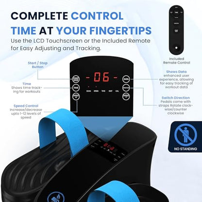 Under Desk Elliptical Machine, Electric Leg Exerciser for Seniors & Adults, Quiet Portable Seated Pedal Exerciser with Remote Control, LCD Display, 12 Speed Auto & Manual Modes - color: black