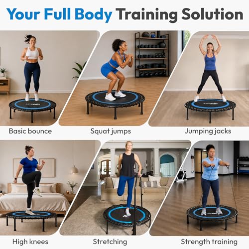 JUMPZYLLA Mini Rebounder Trampoline for Adults, Fitness Trampoline with Bar - color: Blue, size: 40"