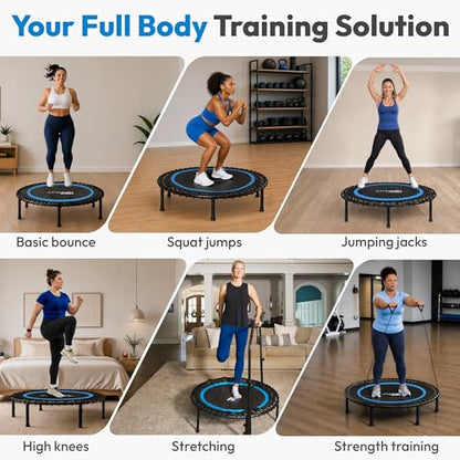 JUMPZYLLA Mini Rebounder Trampoline for Adults, Fitness Trampoline with Bar - color: Blue, size: 40"