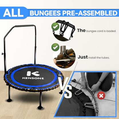 K KENSONE 40/48" Rebounder Trampoline for Adults, Bungee, 450/550 LBS Quiet - color: Blue, size: 40" U-Bar