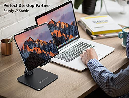 iPad Holder Stand, Heavy Aluminum Alloy Multi-Angle Foldable Tablet Stand Holder for 4.7''- 13'' Screen Surface Pro Series, iPad Series, Pro, Mini, Air, Samsung Galaxy Tabs and More (Dark Grey) - color: Dark Grey