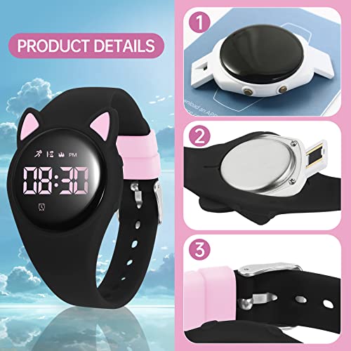Kids Watch, Digital Watch, Sport Watch with Alarm Clock, Stopwatch, Waterproof Fitness Tracker with No App for Ages 5-12 Children (MEHeipin-Black Pink)