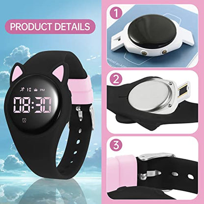 Kids Watch, Digital Watch, Sport Watch with Alarm Clock, Stopwatch, Waterproof Fitness Tracker with No App for Ages 5-12 Children (MEHeipin-Black Pink)