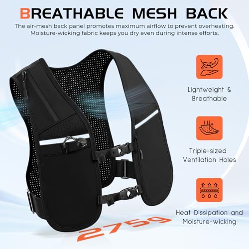 Running Vest for Women Men, Adjustable Chest Straps Running Hydration Vest for Marathon Jogging Trail Race Cycling Hiking, Lightweight Reflective Hydration Backpack with 500ml Soft Flask - size: Medium-Large