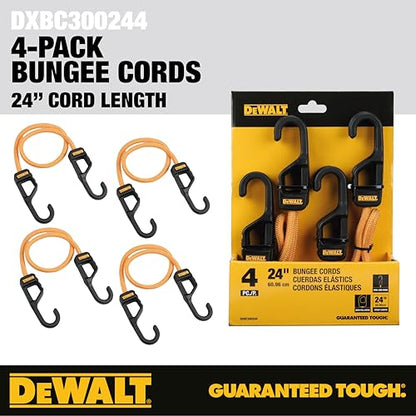DEWALT 24" Premium Round Bungee Cords, Interlocking Quick-Pull Notch, 4-PK - size: 24"