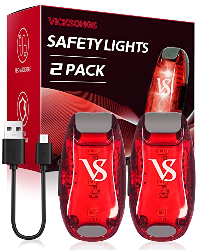 VICKSONGS 2pcs LED Safety Lights USB Rechargeable - Lightweight Walking Light with Clip and Strap, Jogging Running Lights, Bike Tail Light, Backpacker for Night Safety with Excellent Brightness