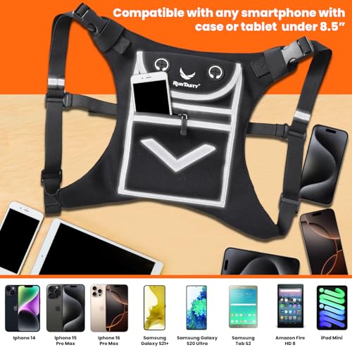 Running Mini Backpack Vest for Men & Women - Hi-viz gear, Holds Valuables, any Phone - Ideal for Fitness, Walking, Cycling! - color: Royal Black