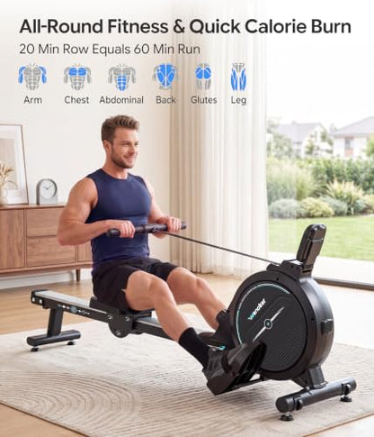 Wenoker Rowing Machine for Home, Magnetic Rower Machine, 350 LB Weight Capacity, 16-Level Silent Resistance Row Machine for Gym Exercise - color: Blue