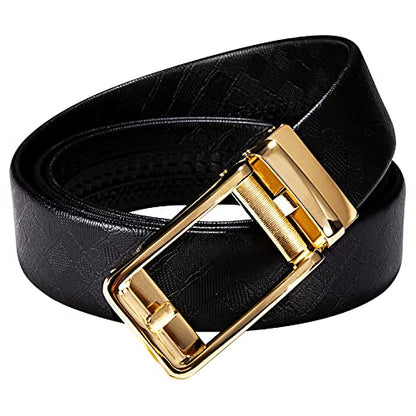 Dubulle Mens Ratchet Belt Gold Click Buckle Adjustable Leather Belts - color: Shiny Gold, size: Adjustable from 44" to 53" Waist