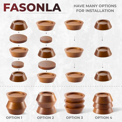 Bed Risers, Furniture Risers (Set of 8-Height 1") Can be Adjusted to 2'' 3''or 4'', Lifts Furniture Risers, Solid Natural Wood Risers, Non-Slip Recessed Hole (Light Brown Color) - color: Light Brown Color