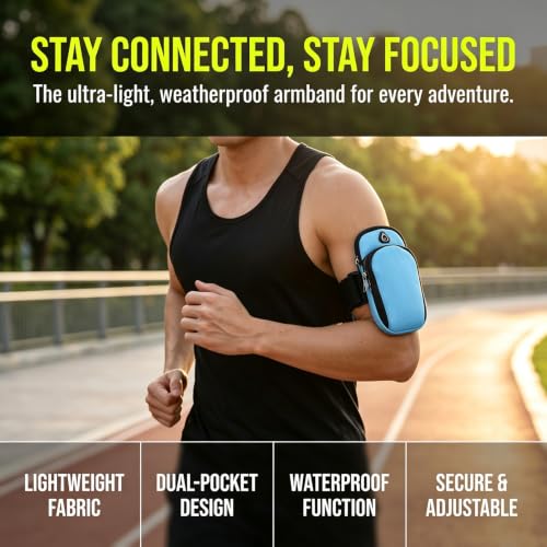 Running Armband with Earphone Bag, Armband Suitable for Most Phones, Water Resistant 2 Pockets (Blue) - color: Blue