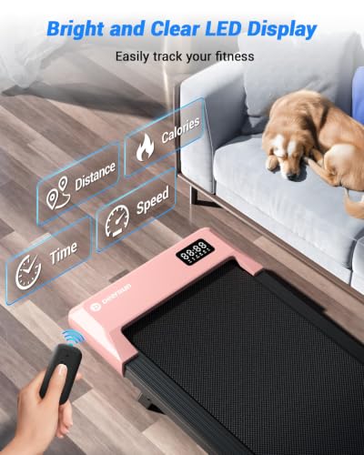 DeerRun Under Desk Walking Pad Treadmill for Home Office & Small Spaces, 6% Manual Incline, 0.6–3.8 MPH Walking Speed, 2.5 HP, 300 lb Capacity, App & Remote Control - color: Rose Pink