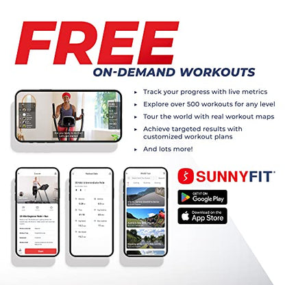 Sunny Health & Fitness Smart Upright Elliptical Machine with Pulse Sensor - size: 18" Stride