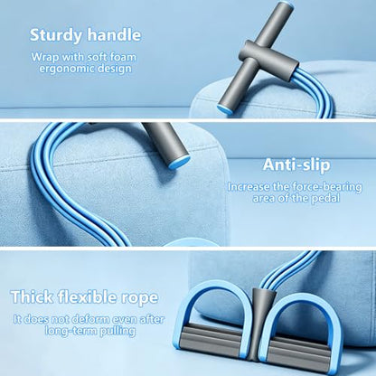 Pedal Resistance Band with Handle - size: 4 Levels（Blue ）