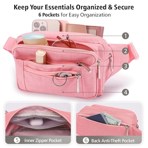 Packism Fanny Packs for Women Men - Crossbody Waist Bag for Travel - color: A07 Pink