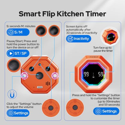 Visual Timer for Kids Kitchen Timer Pomodoro Magnetic Visual Countdown - color: Orange