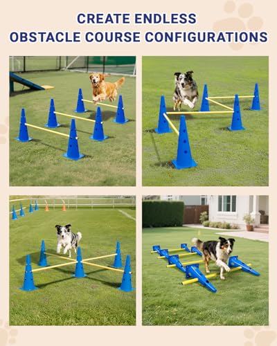 Dog Agility Course Backyard Set, Dog Agility Hurdle Cone Set - color: Blue, size: 18 IN