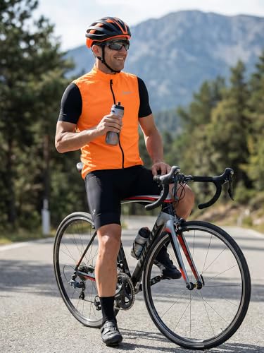 qualidyne Men's Windproof Cycling Vest, Full-Zip Sleeveless Bike Gilet - color: Orange, size: Small