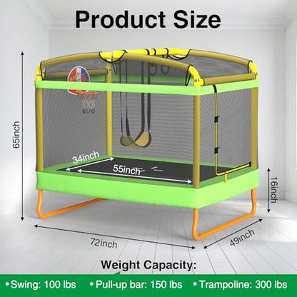 LANGXUN 6FT Rectangle Trampoline for Kids, 5-in-1 Toddler Trampoline, ASTM Approved Indoor Outdoor Mini Trampoline with Safety Enclosure Net Age 1-10 - color: Green&Yellow