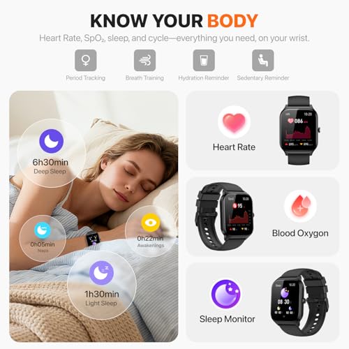 Smart Watch for Women Men,(Answer/Make Call) 1.83'' Fitness Activity Tracker Smartwatch for Android iPhone iOS Compatible,IP68 Waterproof Step Counter Watch with Sleep Monitor, 2 Traps - color: Jet Black