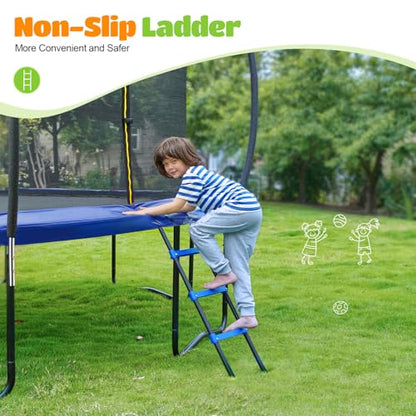 ORCC Kids Trampoline Outdoor 8FT 10FT 12FT 14FT 15FT 16FT with Enclosure, Non-Slip Ladder & Anti-Rust Coated Frame, 1200LBS Weight Capacity Recreational Backyard Large Trampoline for Kids & Adults - size: 16FT